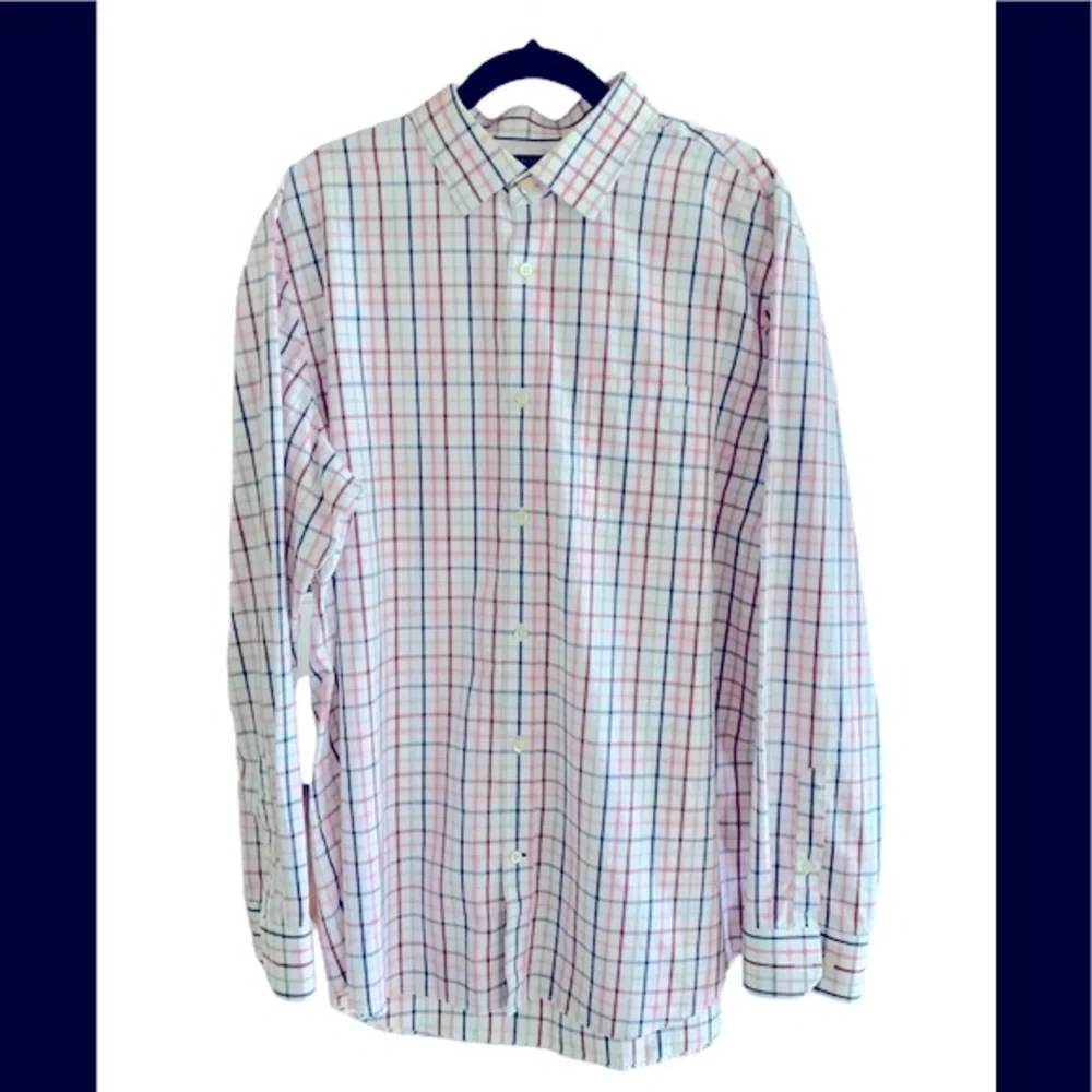 Banana Republic long sleeve button down white blue red plaid shirt men’s Neck 17
